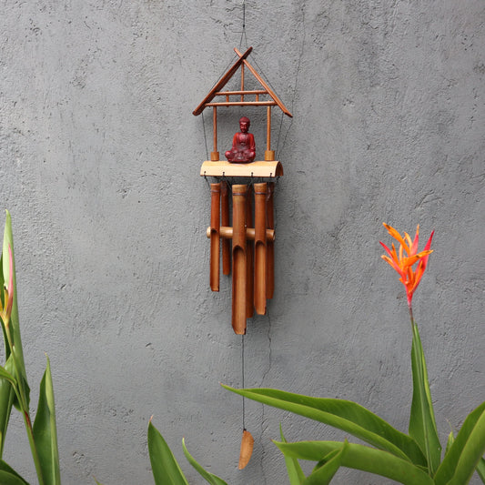 Brown Buddha Bamboo Wind Chime 6 Tubes – Natural Finish | Zen Garden & Meditation Decoration