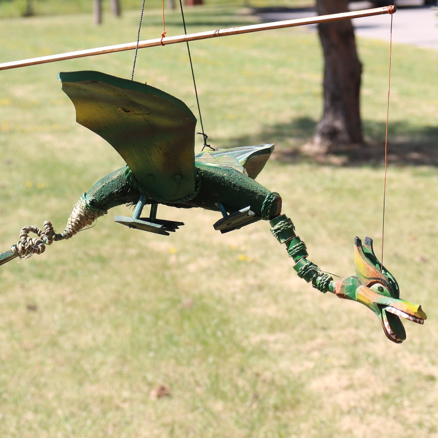 Green Coconut Dragon Wind Chime Mobile 37cm – Handmade in Indonesia | Garden Decoration