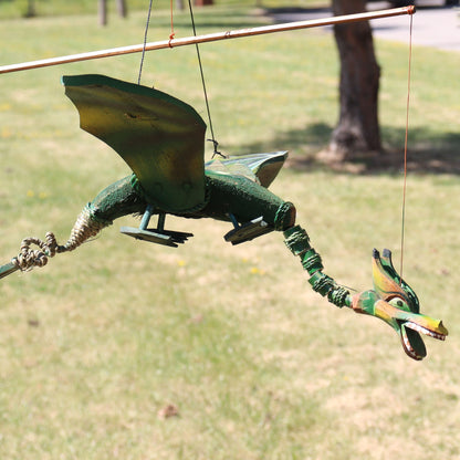 Green Coconut Dragon Wind Chime Mobile 37cm – Handmade in Indonesia | Garden Decoration