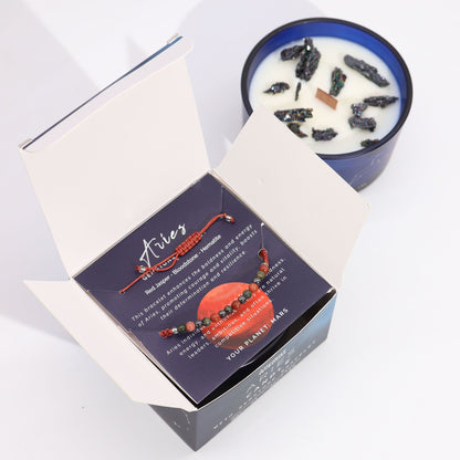 Zodiac Crystal Candle with Gemstone Bracelet – Aries | Clear Quartz Freshness