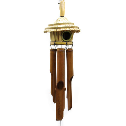 Round Seagrass Bird Box with Chimes 45x17cm – Natural Handmade Garden Decoration
