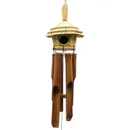 Round Seagrass Bird Box with Chimes 45x17cm – Natural Handmade Garden Decoration