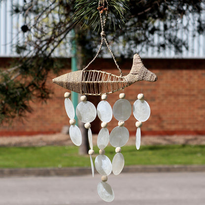 String Fish & Natural Capiz Drop Chime – Handmade Wind Chime