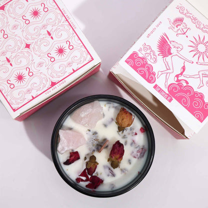 Hop Hare Crystal Magic Flower Candle – The Lovers | Rose Quartz & Rose Meadow
