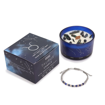 Zodiac Crystal Candle with Gemstone Bracelet – Taurus | Forest Emerald & Patchouli