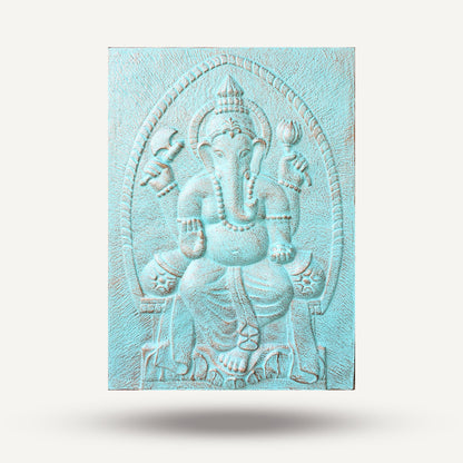 Large Ganpati Iron Frame Turquoise Relief – 0.7 x 1m
