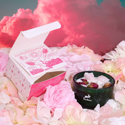 Hop Hare Crystal Magic Flower Candle – The Lovers | Rose Quartz & Rose Meadow