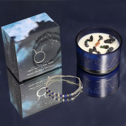 Zodiac Crystal Candle with Gemstone Bracelet – Taurus | Forest Emerald & Patchouli