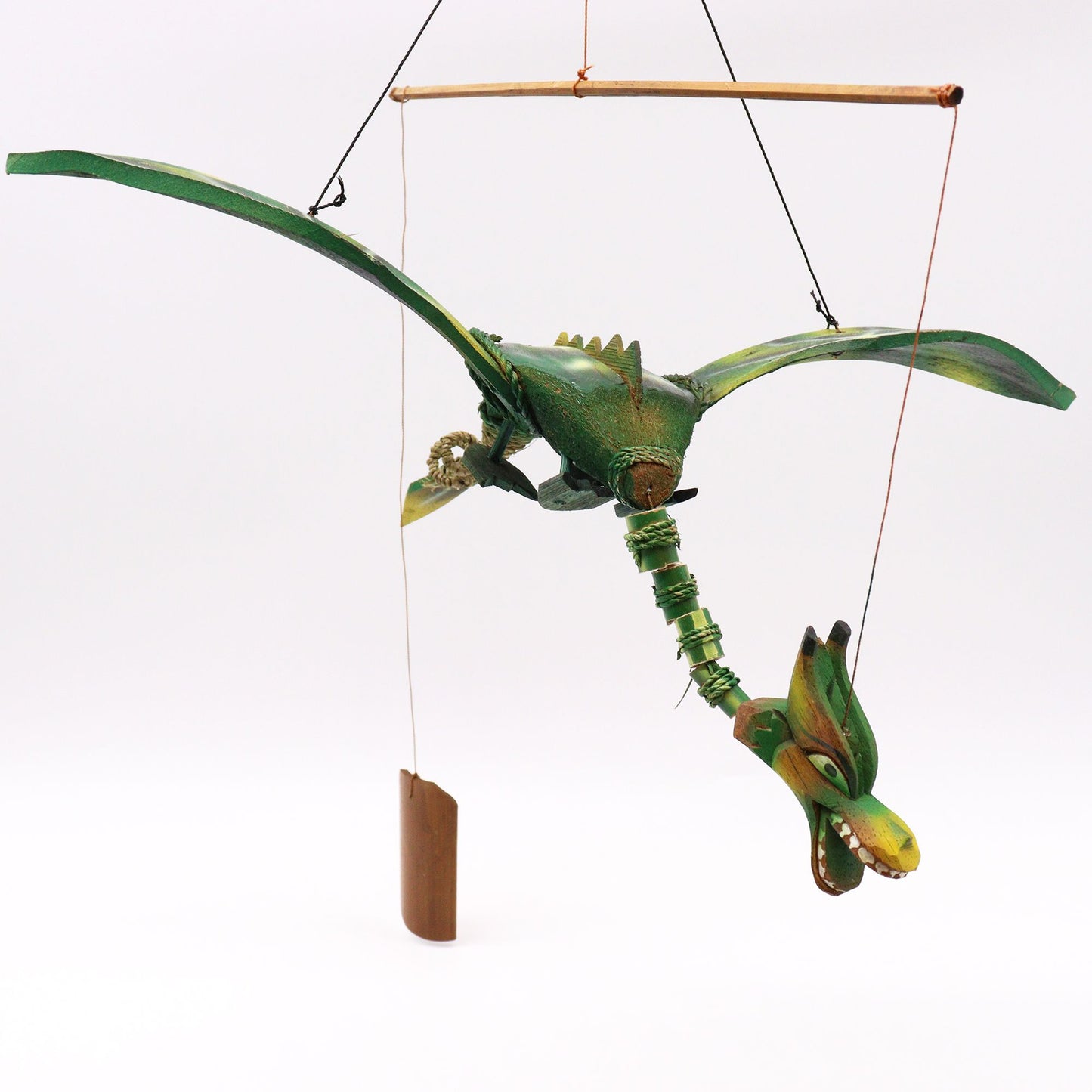 Green Coconut Dragon Wind Chime Mobile 37cm – Handmade in Indonesia | Garden Decoration