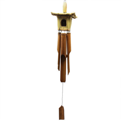 Square Seagrass Bird Box with Chimes 49x15cm – Natural Handmade Garden Decoration