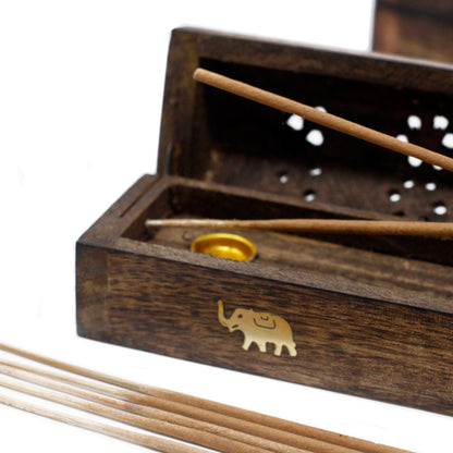 Incense Gift Set | Mango Wood Elephant Box Burner & 5x Nag Champa