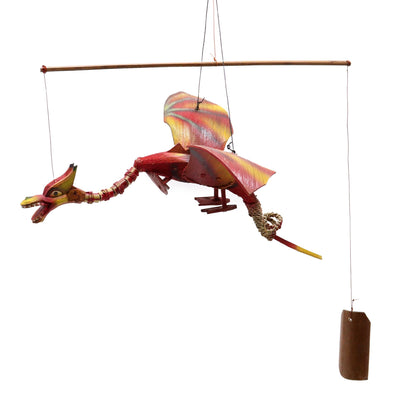 Red Coconut Dragon Wind Chime Mobile 37cm – Handmade in Indonesia | Garden Decoration