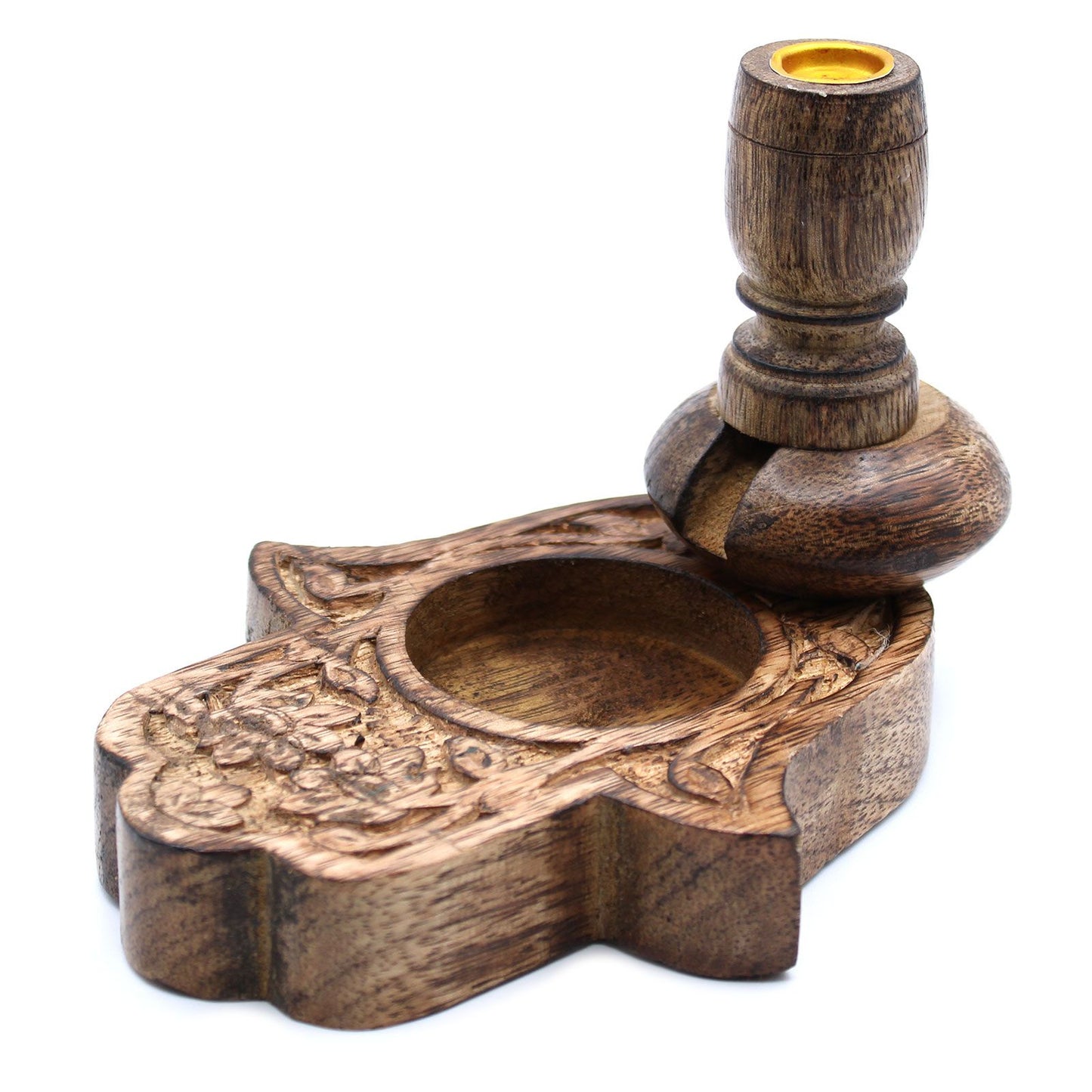 Sm Mango Wood Backflow Incense Burner - Hamsa