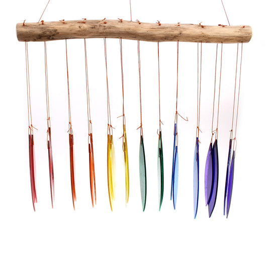 Rainbow Glass Leaf Driftwood Chime – Assorted Colours