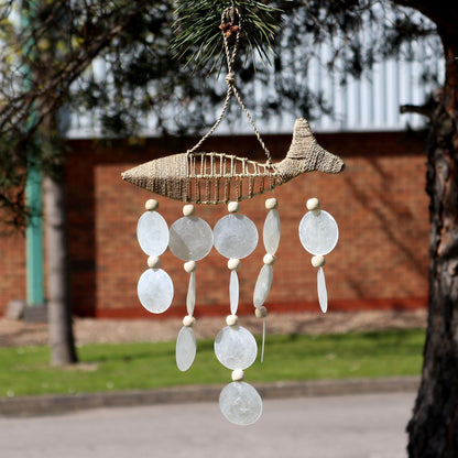 String Fish & Natural Capiz Drop Chime – Handmade Wind Chime