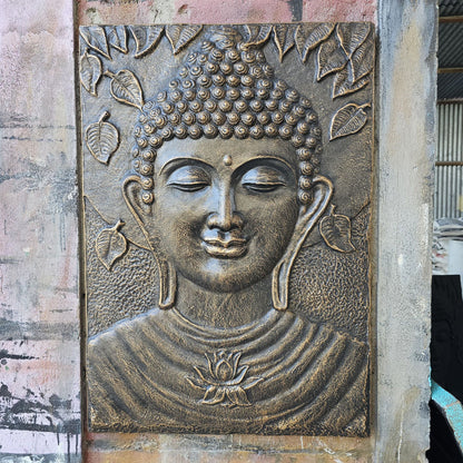 Large Buddha Iron Frame Antique Gold Relief – 0.7 x 1m