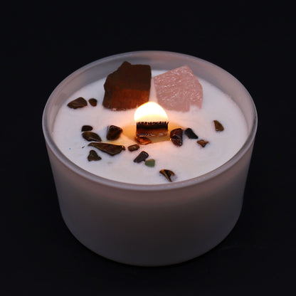 Chakra Crystal Candle – Sacral Chakra | Tiger Eye, Rose Quartz & Invoking Dreams