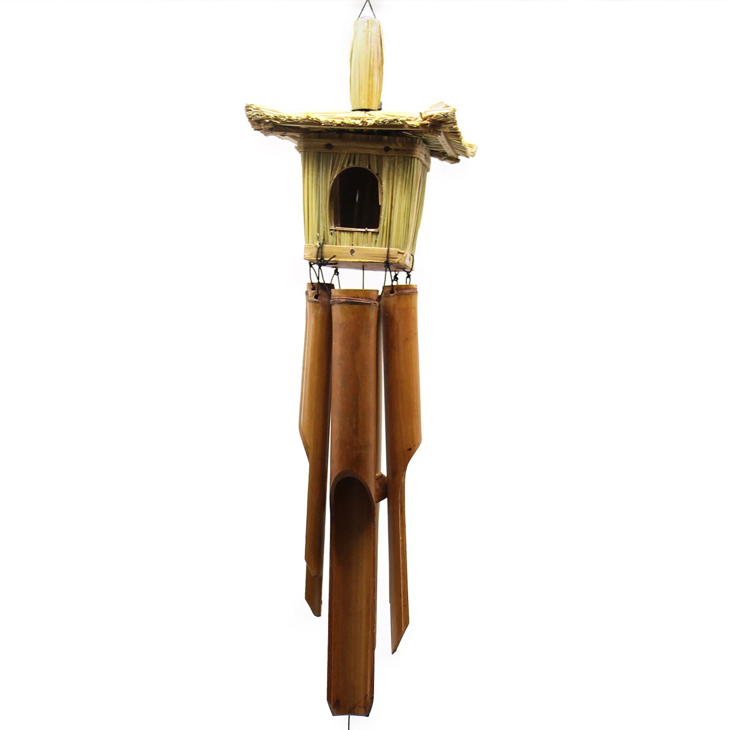 Square Seagrass Bird Box with Chimes 49x15cm – Natural Handmade Garden Decoration