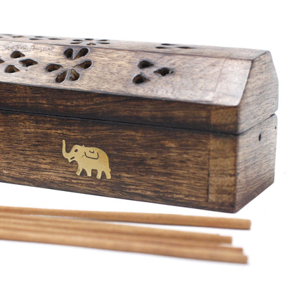 Incense Gift Set | Mango Wood Elephant Box Burner & 5x Nag Champa
