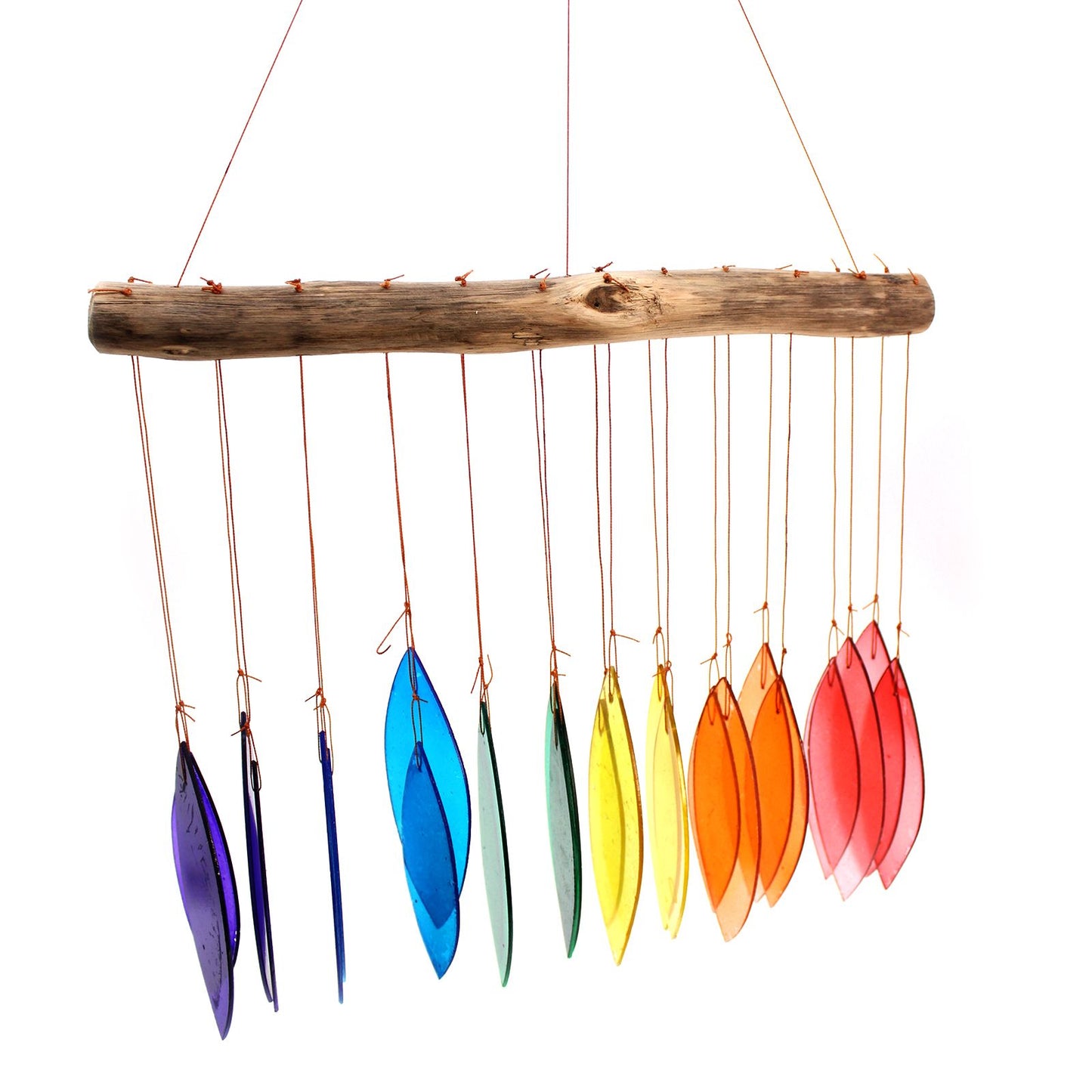 Rainbow Glass Leaf Driftwood Chime – Assorted Colours