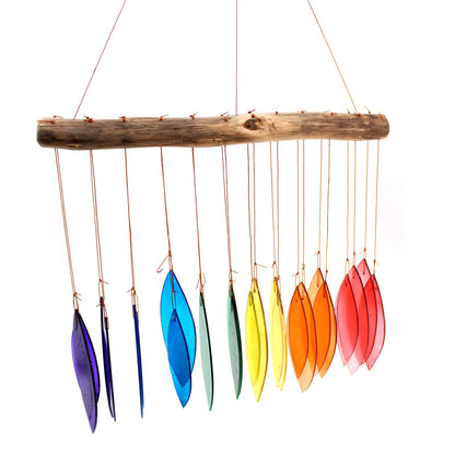 Rainbow Glass Leaf Driftwood Chime – Assorted Colours
