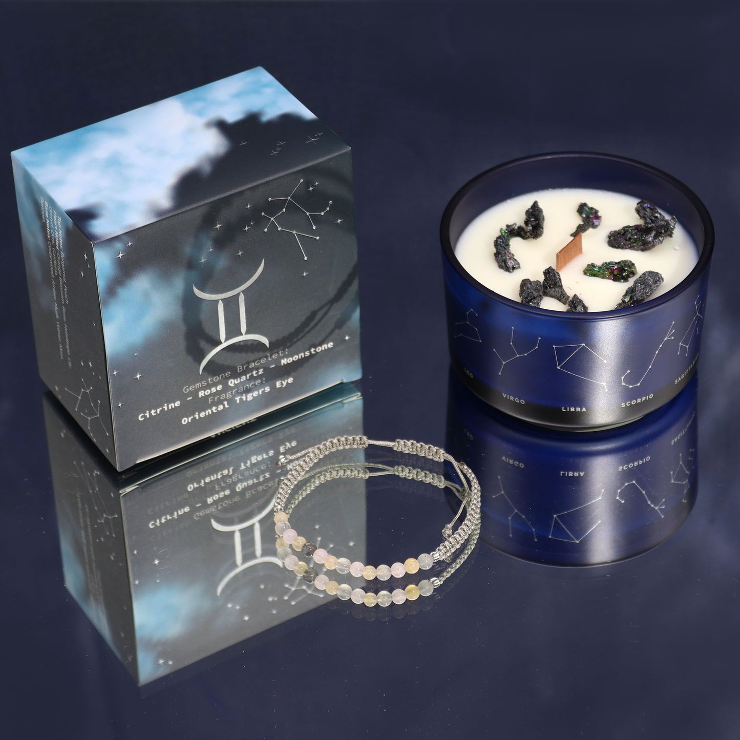 Zodiac Crystal Candle with Gemstone Bracelet – Gemini | Oriental Tiger's Eye