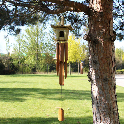 Square Seagrass Bird Box with Chimes 49x15cm – Natural Handmade Garden Decoration