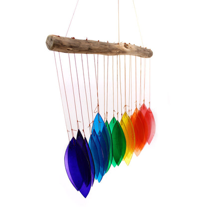 Rainbow Glass Leaf Driftwood Chime – Assorted Colours