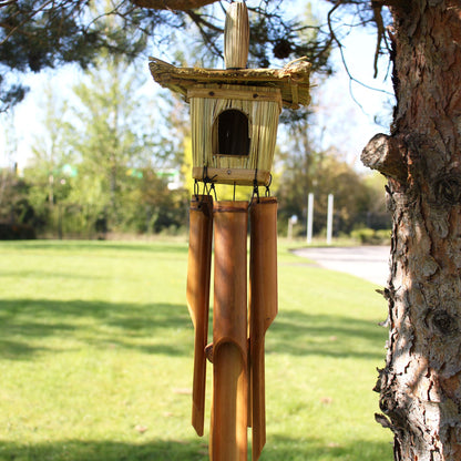 Square Seagrass Bird Box with Chimes 49x15cm – Natural Handmade Garden Decoration