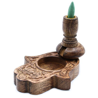 Sm Mango Wood Backflow Incense Burner - Hamsa