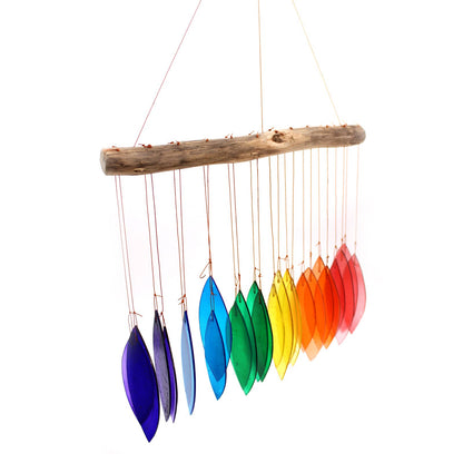 Rainbow Glass Leaf Driftwood Chime – Assorted Colours