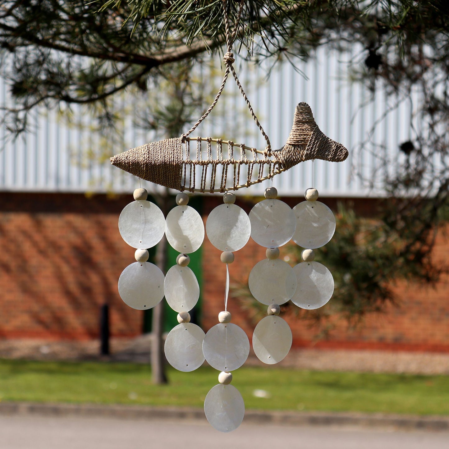 String Fish & Natural Capiz Drop Chime – Handmade Wind Chime