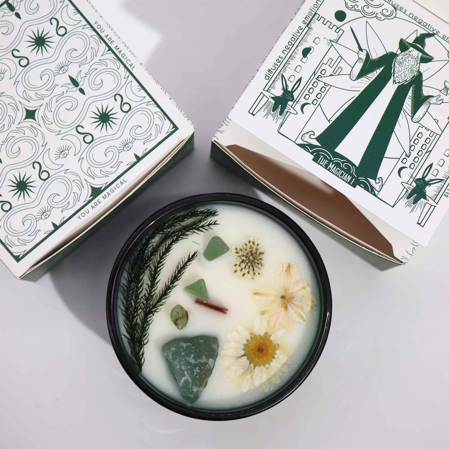 Hop Hare Crystal Magic Flower Candle – The Magician | Jade & Enchanted Mint
