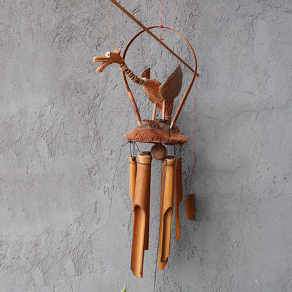 Coconut Dragon Bamboo Wind Chime 115cm – Natural Finish | Handmade Garden Decoration