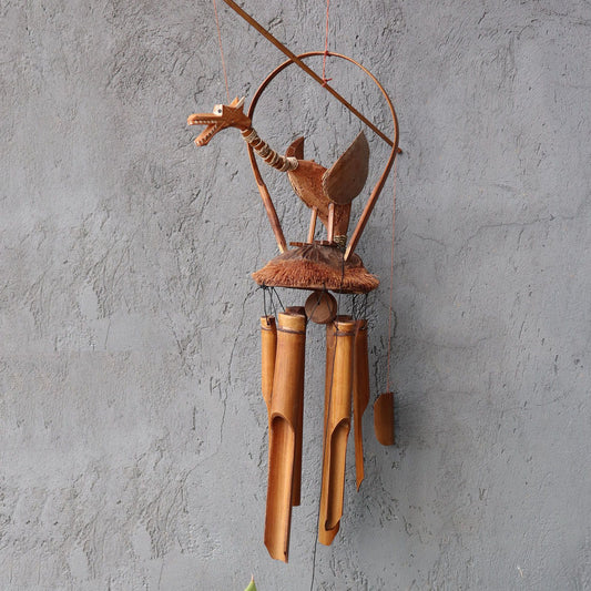 Coconut Dragon Bamboo Wind Chime 115cm – Natural Finish | Handmade Garden Decoration