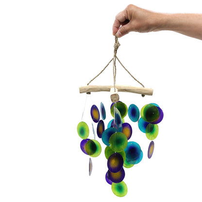 Green & Purple Driftwood Chime – Handmade Capiz Shell & Driftwood
