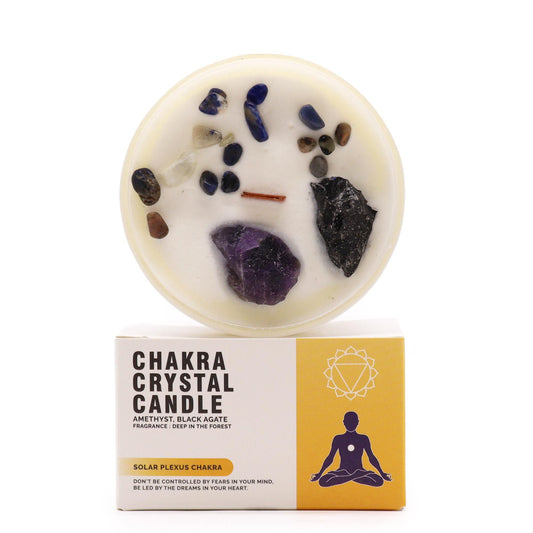 Chakra Crystal Candle – Solar Plexus Chakra | Amethyst, Black Agate & Deep in the Forest