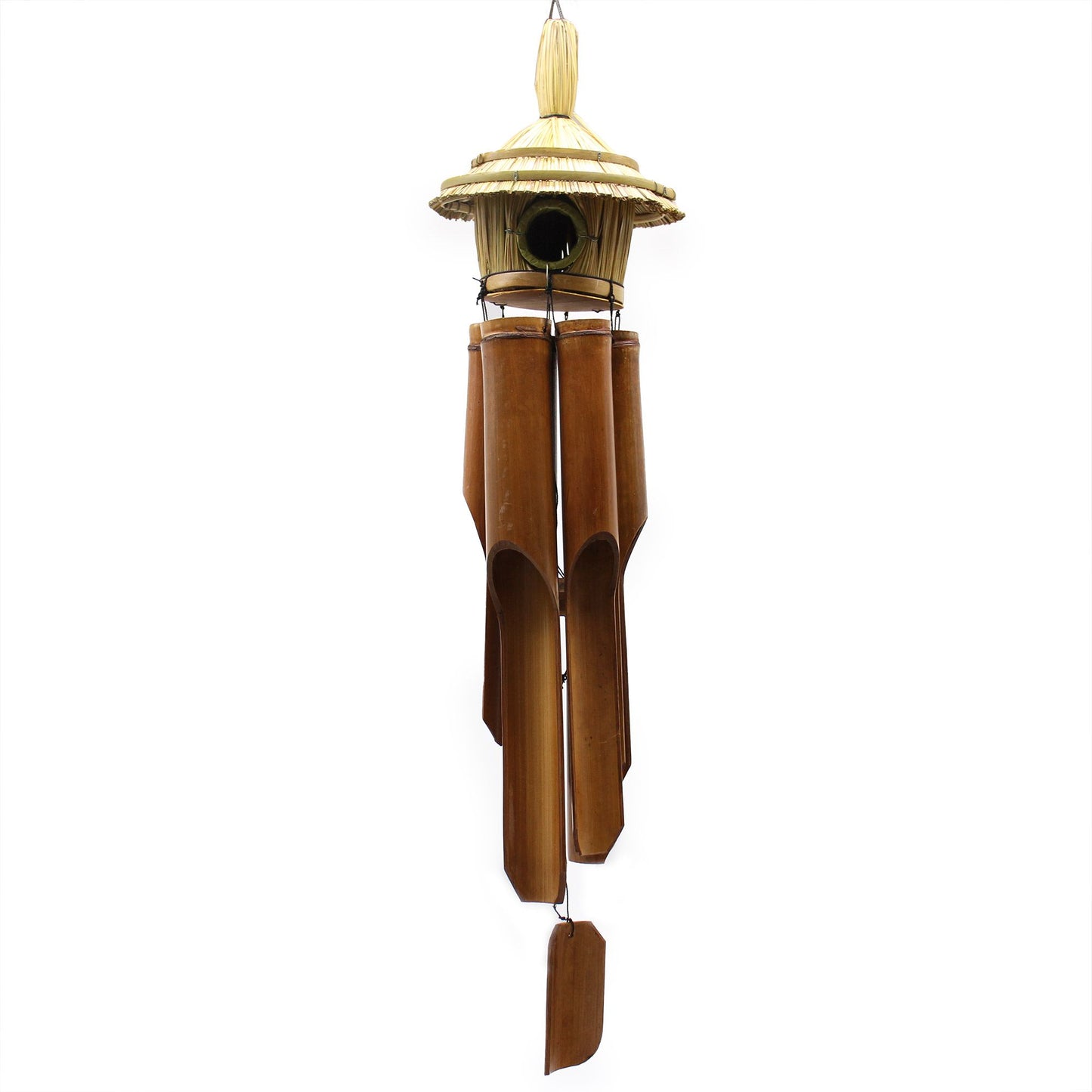 Large Round Seagrass Bird Box with Chimes 56x20cm – Natural Handmade Garden Decoration
