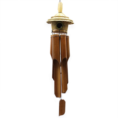 Large Round Seagrass Bird Box with Chimes 56x20cm – Natural Handmade Garden Decoration