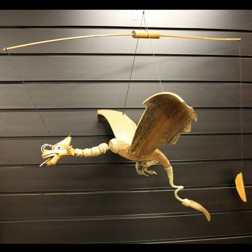 Large Natural Coconut Dragon Wind Chime Mobile 46cm – Handmade in Indonesia | Garden Decoration