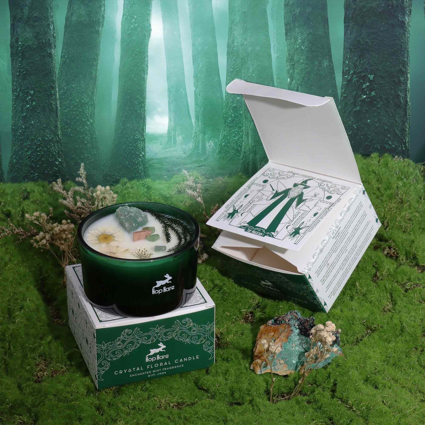 Hop Hare Crystal Magic Flower Candle – The Magician | Jade & Enchanted Mint