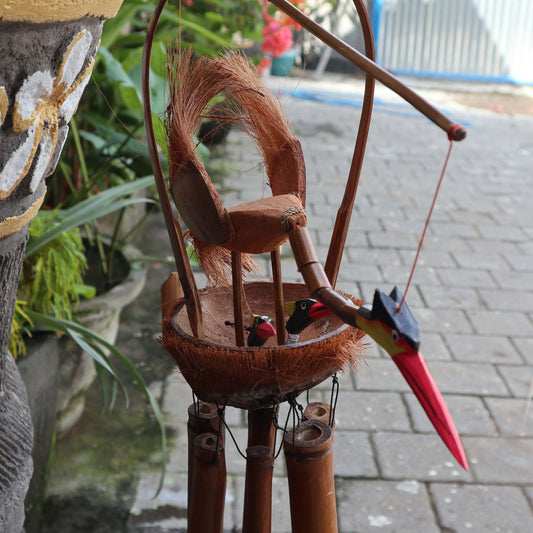 Mother & Chicks Bamboo Wind Chime – Natural Finish | Handmade Gift for Mum