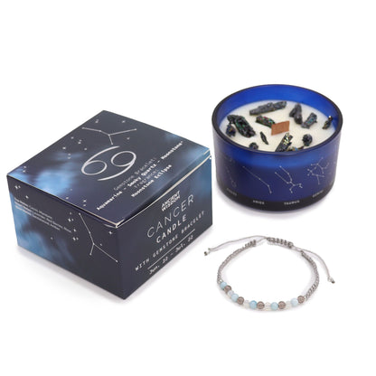Zodiac Crystal Candle with Gemstone Bracelet – Cancer | Moonstone Eclipse