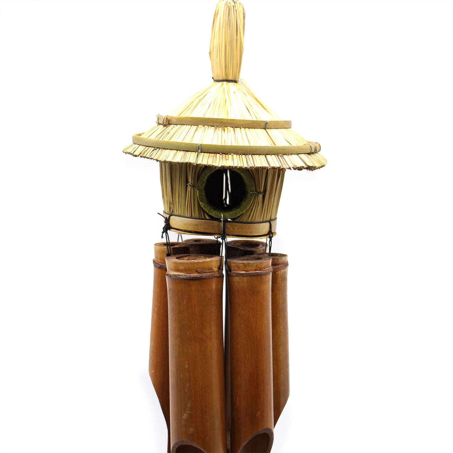 Large Round Seagrass Bird Box with Chimes 56x20cm – Natural Handmade Garden Decoration