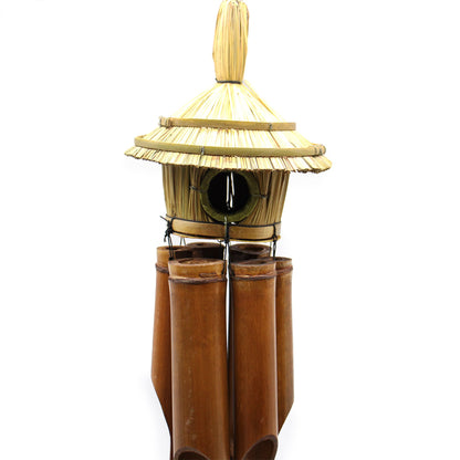 Large Round Seagrass Bird Box with Chimes 56x20cm – Natural Handmade Garden Decoration