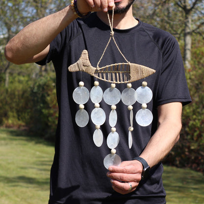 String Fish & Natural Capiz Drop Chime – Handmade Wind Chime