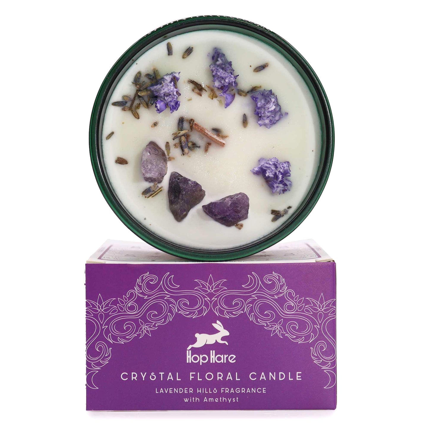 Hop Hare Crystal Magic Flower Candle – The Moon | Amethyst & Lavender Hills