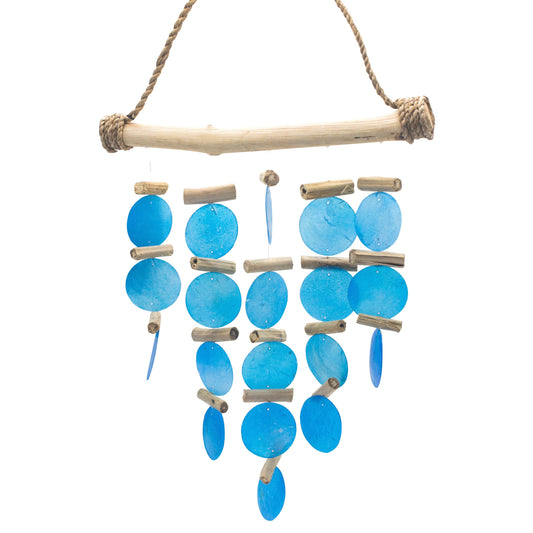 Blue Driftwood Chime – Handmade Capiz Shell & Driftwood