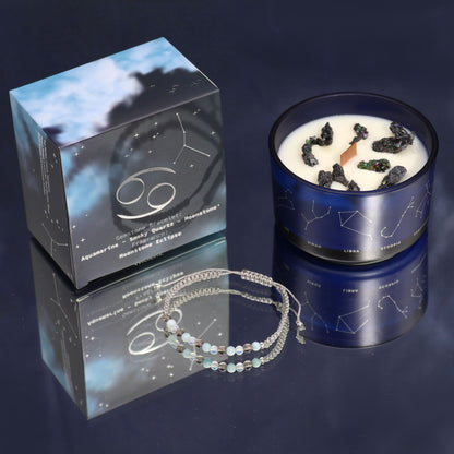 Zodiac Crystal Candle with Gemstone Bracelet – Cancer | Moonstone Eclipse