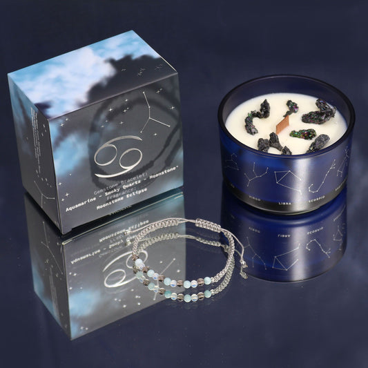 Zodiac Crystal Candle with Gemstone Bracelet – Cancer | Moonstone Eclipse